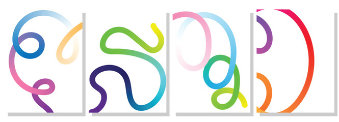 Vibrant Hand Drawn Gradient Waveforms. Abstract Gradient hand drawn bold Lines Set. Curved Rainbow Gradient Shapes with blank area for copy space paper size vector illustration.EpS10