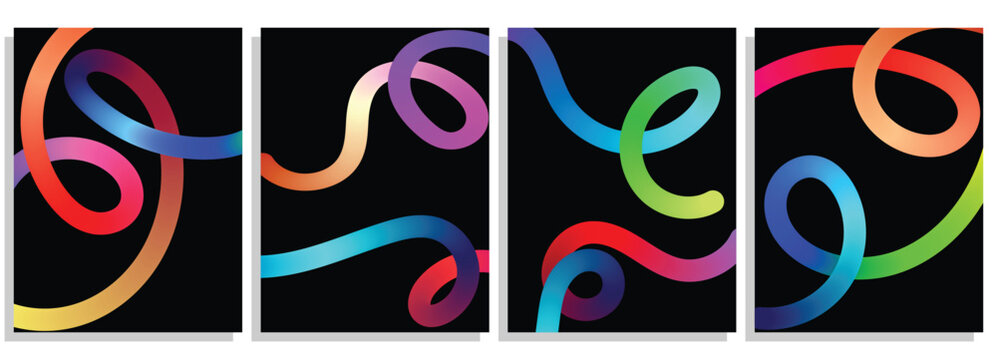 Vibrant Hand Drawn Gradient Waveforms. Abstract Gradient hand drawn bold Lines Set. Curved Rainbow Gradient Shapes with blank area for copy space paper size vector illustration.EpS10