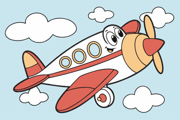 Joyful cartoon airplane with a happy smiling face for children s designs