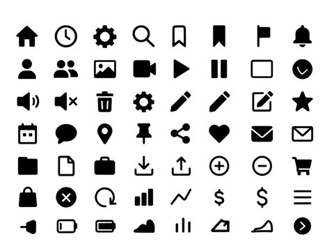Solid Black Universal UI Icons Set.
