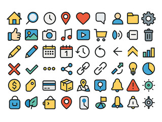 Outline Colored Universal UI Icons Set.