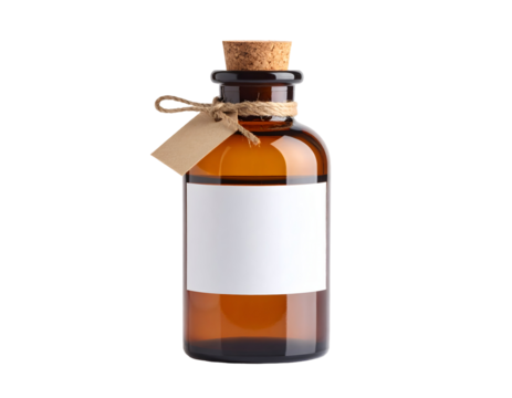 Amber apothecary bottle isolated black background
