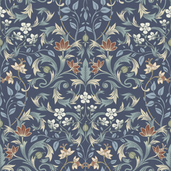 Blue retro pattern. Plant tapestry.