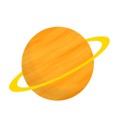 Golden planet with a bright ring, simple illustration on white. © Mudhofeeya