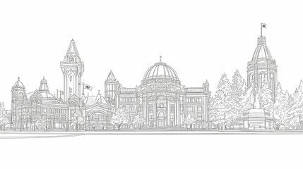 Obraz premium Detailed line drawing of historical buildings.