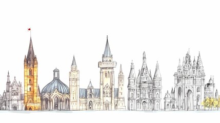 Fototapeta premium Hand-drawn illustration of historical buildings.