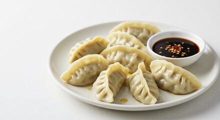 焼き餃子 熱々ジューシー 食欲そそる白い器 絶品ディナー. AI Generated