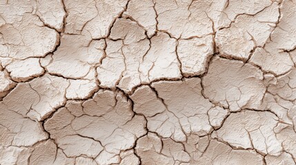 Fototapeta premium Cracked dry earth surface with natural abstract patterns formed by drought and heat ideal for environmental visuals, climate change messages and desert-themed backgrounds