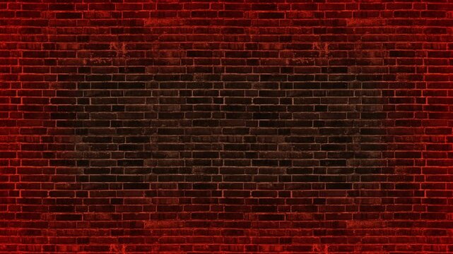 neon lights on old brick wall abstract orange light flicker animation, technology and bar blank social media motion background	