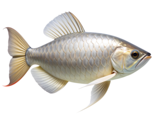 Arowana Fish Swimming in Curved Motion, Top-Down Studio Shot, isolated on transparent background
