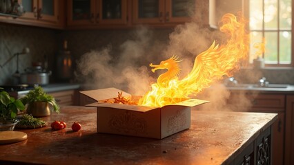 Kitchen flame cooking scene