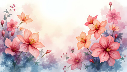Obraz premium Floral Watercolor Painting with Pink Flowers and Soft Background