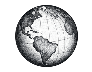 Planet Earth globe in vintage stipple engraving style illustration isolated on white background
