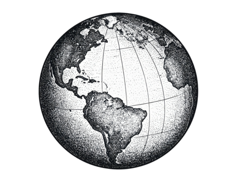 Planet Earth globe in vintage stipple engraving style illustration isolated on white background
