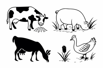 Charming farm animal collection featuring cow pig chicken and goat