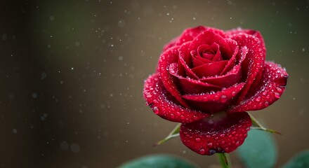 雨上がりの紅いバラ 輝く水滴 鮮やか 美しい (Amagari no akayi bara kagayaku suidoku azayaka utsukushii) This translates roughly to: "Rain-washed red rose, glistening raindrops, vivid, beautiful.". AI Generated