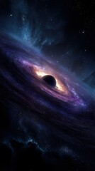 Dark swirling black hole in deep outer space with glowing accretion disk and star field around perfect for science fiction, astronomy visuals and cosmic mystery concepts