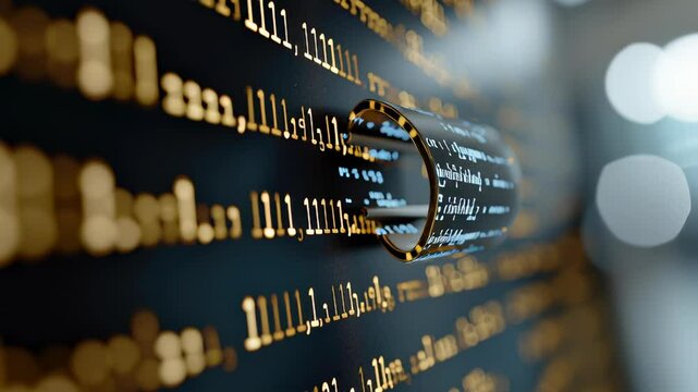 Digital matrix concept: flowing structure, creative stream, software rhythm, coded detail, virtual texture, system thread, logic pattern, modern web, tech essence, binary motion, program depth