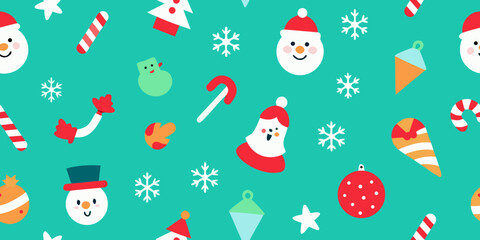Christmas seamless pattern with birds, snowman, and snowflakes – a festive winter holiday decoration set