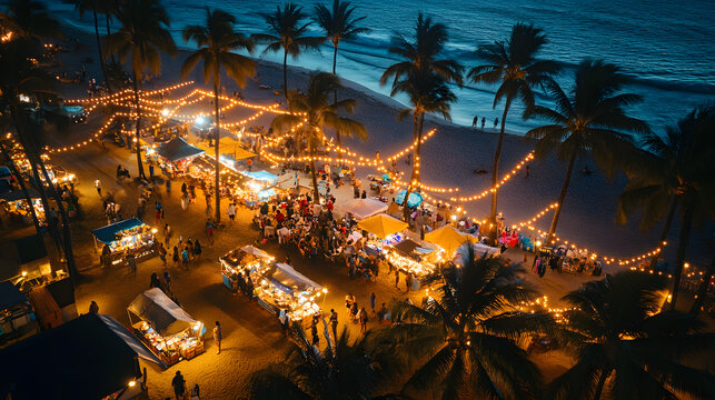 Shot Of Beachfront Night Market String Lights