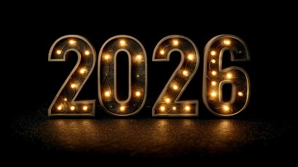 Illuminated 2026 Numbers on Dark Background Metallic Look