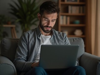 man in online therapy session emotional support mental health