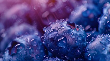 Fresh wet blueberries pile image closeup. Vegetarian desserts. Delicious organic summer snacks close-up photography. Raw ingredients of healthy diet concept photo realistic