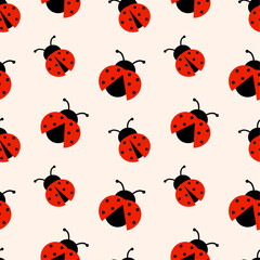 Seamless pattern with ladybugs. Vector pattern with ladybird. Summer bug design for wrapping paper, kids products and textiles.
