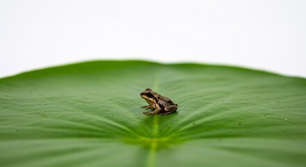 緑葉の上 小さな蛙 静かに佇む 柔らかな光. AI Generated