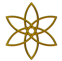 Golden flower symbol 3d on png transparent background.