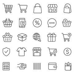 Shopping Line Icons – Unique E-Commerce, Cart, and Retail Symbols for Online Stores, Apps, and Marketing Design