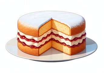 Victoria Sponge Cake Illustration for Menu & Packaging, High Resolution Victoria Sponge Cake Cartoon Illustration Dessert Design