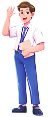 Boy Student Waving Hand During Orientation Illustration