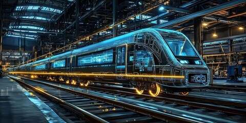 Fototapeta premium Innovative train design utilizes digital technology for conceptualization in manufacturing.