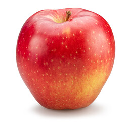 Ripe red apple with yellow spots on white background. File contains clipping path.