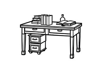 Silhouette of study table isolated on a white background