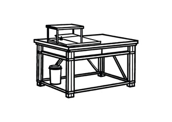 Silhouette of workstation table isolated on a white background