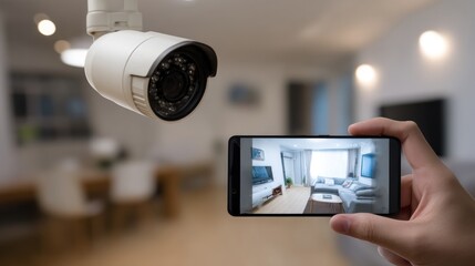 Security camera monitoring a living room interior