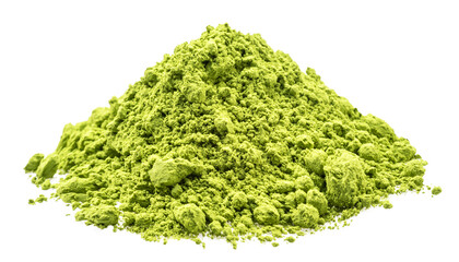 Matcha tea, finely ground powder of green tea on white background. File contains clipping path.