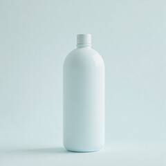 A minimalist, clean image of a white, cylindrical bottle against a soft blue background.
