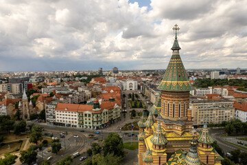 Timisoara,  Romania - july 10 2025: Aerial drone image of Orthodox church in Timisoara
