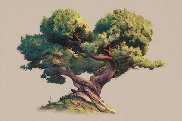 Creative Heart-Shaped Tree Standing Majestically in a Lush Green Landscape Generative AI