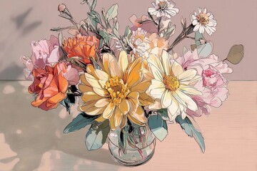 Bright Floral Arrangement in a Delicate Vase Showcasing Seasonal Blooms Generative AI