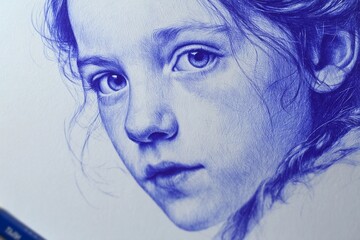 Intricate Blue Portrait Capturing the Essence of a Girl in Delicate Detail Generative AI