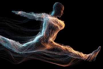 Dancer Gracefully Leaps Through Vibrant Trails of Light in Stunning Motion Generative AI