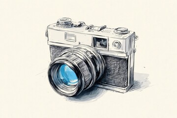 Old Ink Sketch of a Vintage Camera Capturing Moments in Time Generative AI