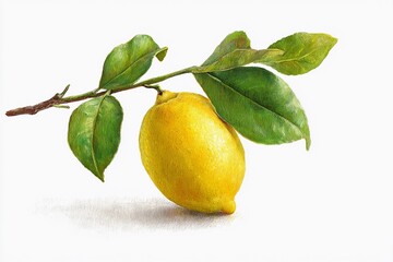 Vibrant Lemon Hangs Gracefully From a Green Branch Under Soft Light Generative AI