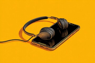 Smartphone Resting on a Vibrant Surface With Stylish Headphones Beside It Generative AI