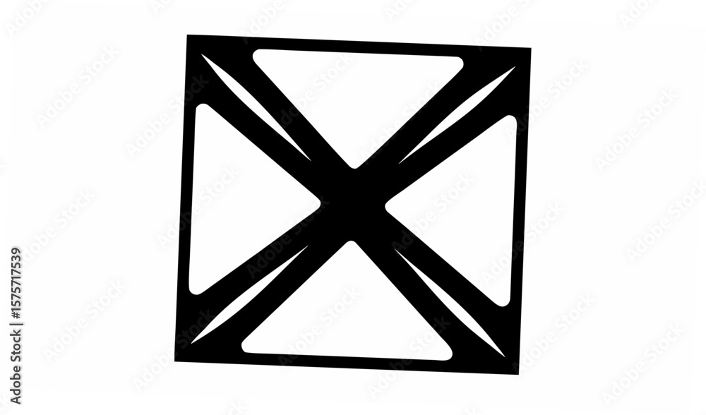 Poster Abstract square design with intersecting diagonal lines and triangular openings in black and white style