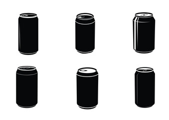 Soda can with a slightly curved silhouette Black Vector Set